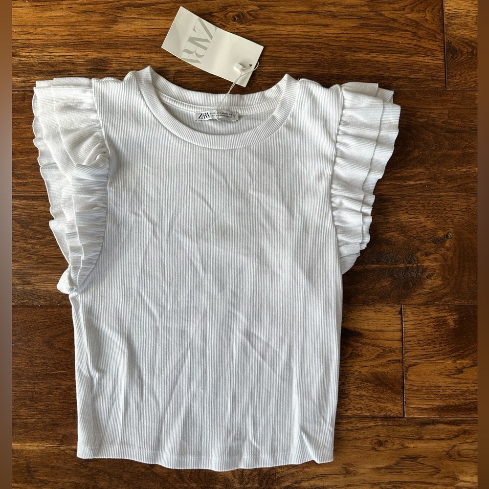 Zara White Ruffle Sleeve Tee